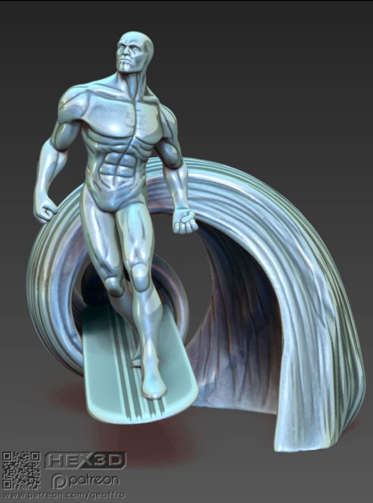 silver surfer figure and wave